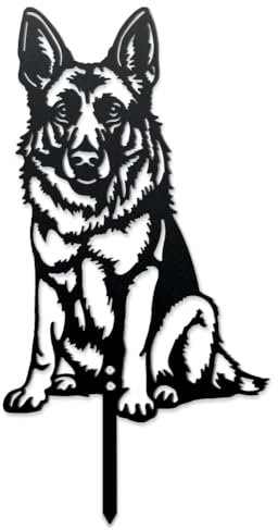 WADORN Deutscher Schäferhund Gartenstecker Metall, Schwarze Hundestatue Garten Ornament Aus Metall Außenbereich Hund Gartendeko Stecker Schäferhund Garten Hundesilhouette