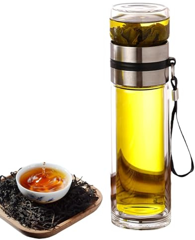 Doppelwandige Glas-Wasserflasche – auslaufsichere Teetasse | Doppelwandige Teeflasche, Reisebecher, Infuser Wasserflasche, Wassertrennung Teeflasche für Männer, Zuhause und Reisen