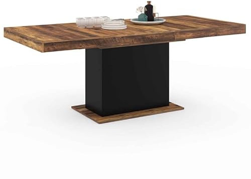 IDMarket - Tavolo da pranzo allungabile rettangolare Eden 6-10 Persone Vassoio Hawkins Legno scuro e Nero 160-200cm