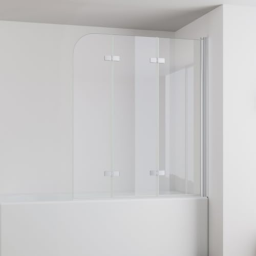 IMPTS 140x140cm Duschwand für Badewanne 3 teilig | Badewanne Glaswand Faltwand Duschtrennwand Faltbar Badewannenaufsatz Duschglaswand mit 6mm Nano Sicherheitsglas