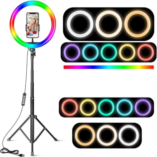 NOVAEASE 12/30cm Multicolour RGB Ring Light, Dimmable LED, Stand for Camera, Smartphone, YouTube, TikTok, Self Portrait Shooting, Tripod Stand and Phone Holder Included