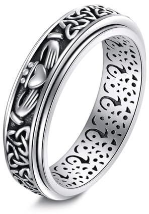 DAYLINLOVE Claddagh Anillos de plata de ley S925 Fidget Spinner Anillos Claddagh Ansiedad Anillo Claddagh Joyería Regalos para Mujeres Hombres (8), Plata de ley