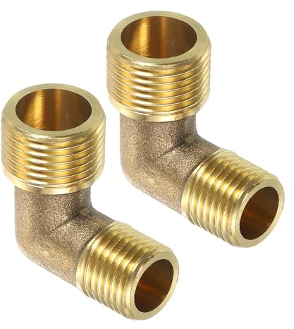 QUARKZMAN 2 stycken 7,5 cm hane x 1,4 tum hane 90 graders vinkel, mässing L-vinkel rörskruvanslutning, kontakt för vätska, gas, bränsle, olja, 29 x 30 mm