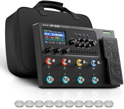 VALETON Gitarren Bass Multi-Effekt Prozessor mit Amp Modellierung IR Cabinets 240+ Effekte 140 Amp Simulationen 100 Drumrhythmen Looper USB Audiointerface MIDI I/O Expression Pedal GP-200 + Tasche