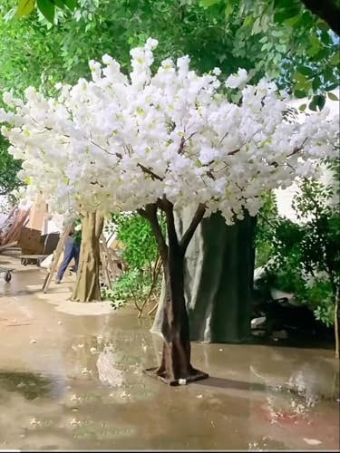 Simulation Cerisier Grands Arbres de Fleurs de Cerisier artificiels Blanc Faux Arbre à souhaits décoration intérieure de fenêtre d'hôtel de Style Japonais(1.5m)