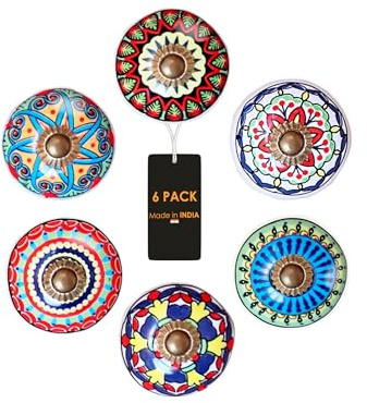ALWORG Decorative Ceramic Knobs for Cabinets, Drawers & Dressers - 6 Pack | Vintage Drawer Pulls, Ideal for Kitchen Cabinets, Bedroom Furniture & Farmhouse Décor, Colorful Antique Boho Knobs