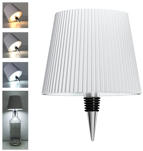 Nixtrve Lampada da Tavolo a Bottiglia Senza Fili Ricaricabile USB, LED Dimmerabile con 3 Colori e Luminosità Regolabile, Lampada Portatile per Camera da Letto, Terrazza e Ristorante (Bianco)