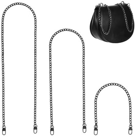 ROOMHUAWAY 3 Taschenkette Schwarz, Schulterriemen für Taschen, 40 cm/80 cm/120 cm Silberkette für Clutch Handtasche, Ersatz-Metallkette für Damen-Taschen, Crossbody Bag Strap Schulterriemen Zubehör