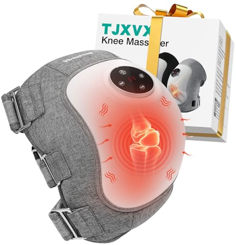 Masseur de Genou Sans Fil, Genouillère Chauffante avec Massage Vibrant et Compression d’Air, 3 Niveaux de Chaleur, 3 Modes de Vibration, 5 Minuteries, Batterie 5000mAh, Soulagement Douleurs Genou