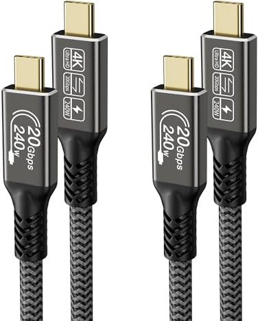 CAKOBLE cable usb c 50 cm, [0.5M/Lot de 2] 240W Câble USB C 3.2 Gen2 20 Gbps Cable USB C Charge Rapide,4K@144Hz Compatible Thunderbolt 4 Pour eGPU,Laptops,Display,Monitor