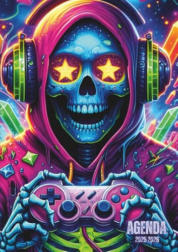 Agenda scolaire Gamer, Tête de Mort: Journalier, 1 jour par page, format pratique 12x17cm de Septembre à Juillet | Collège, lycée, étudiant, primaire ... jour | Skull, Jeu vidéo, Gaming, Musique, DJ