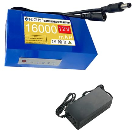 HJGHY 12V,16000mAh, 12V 12Ah 16Ah 24Ah Lithium Battery Pack 12 Volt 5000mAh 9000mAh DC Rechargeable Powerful Portable Lithium Polymer Battery Suitable for Power Supply Equipment 12V with Charger