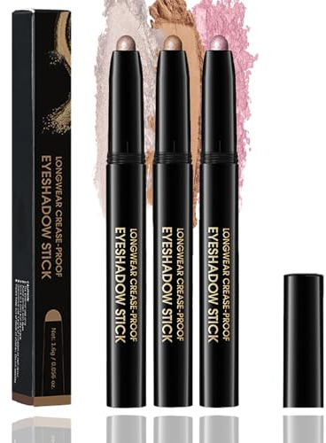 Bronze Rose Brown Set Waterproof Eyeshadow Stick – Long-Lasting Cream To Powder Eyeshadow Pencil Trio With Twist-Up Design Smudge-Proof Blendable Multi-Use Eye Makeup For Women