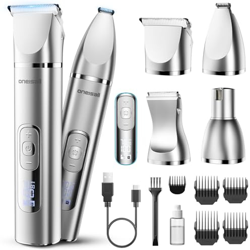 oneisall Quiet Cat Clippers for Matted Fur, Cat Grooming Kit 3 in1 with LCD Display, 3 Speed, Cordless Cat Paw Trimmer, IPX7 Waterproof Cat/Dog Clippers for Paw/Butt/Back/Face/Ear