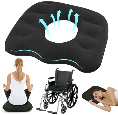 DARENYI Aufblasbares Sitzkissen Orthopädisch, Ergonomisches Sitzkissen | Donut Kissen, Hämorrhoiden Sitzring, für Steibbeinschmerzen, Ischias, Bettwunden, Rollstühle, Bürostühle, Autositz (Schwarz)