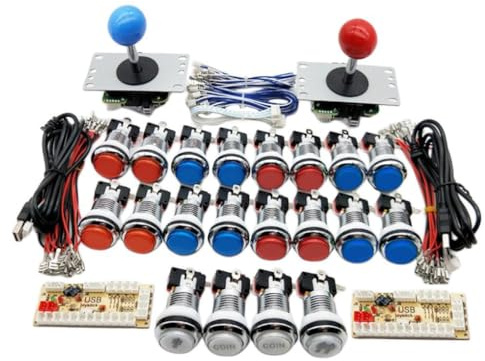 siduytin Kit de botones y joystick arcade para máquina de juegos con placa USB para 2 jugadores, kit botones y joystick arcade para Android.