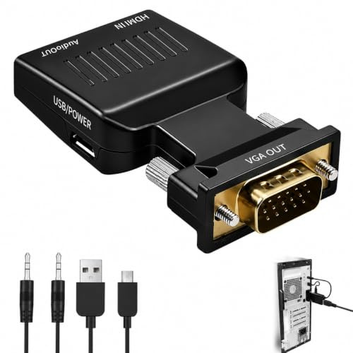 Eltichorix Adattatore da HDMI a VGA, convertitore 1080P con cavo audio da 3,5 mm