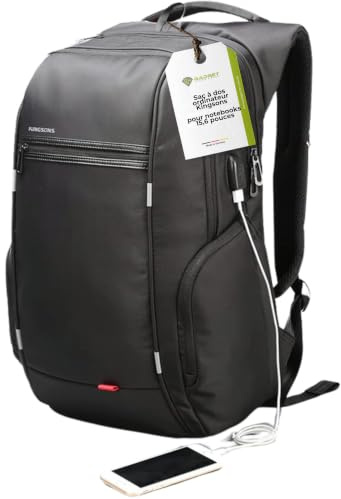GADGET HERO Mochila para Portátil Hombre Negra - 15.6 Pulgadas Resistente al Agua - Mochila de Negocios con Puerto USB - Ergonómica