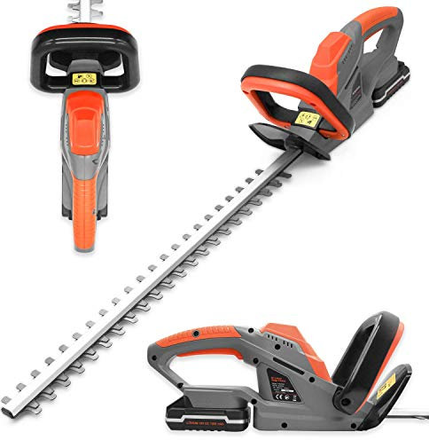 Terratek Cordless Hedge Trimmer 20V 1HR Fast Charge 51cm (510mm) Cutting Length, Hedge Trimmer Cordless Hedge Cutter with 1x Battery and Charger Included