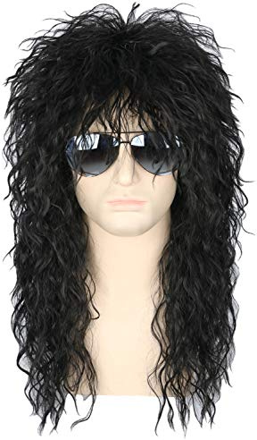 Topcosplay 70s 80s Halloween Costumes Rocking Dude Wig Punk Metal Rocker Disco Mullet Wig Black Curly