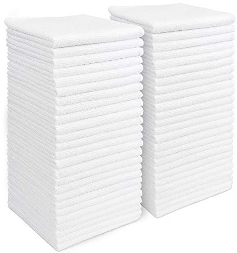 AIDEA Microfibre Cleaning Cloths Pack of 50, Multifunctional Reusable Cleaning Towels, Lint Free Streak Free Washable Cloth Duster for House, Kitchen, Car, Moto, Windows 29 x 29 cm White