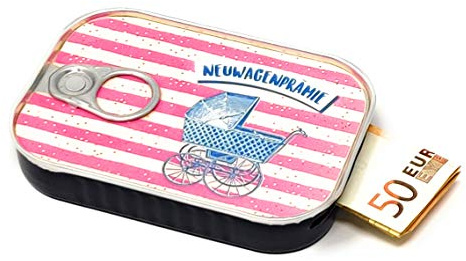 Geldgeschenk Verpackung Sardinendose NEUWAGENPRÄMIE Geld Geschenkverpackung für Hochzeit, Baby, Verlobung oder als Geldgutschein | inkl Aufkleber für individuelle Botschaft | Made by Scherzboutique