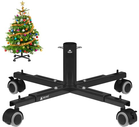 Tree Nest Christmas Tree Stand Base with Wheels Movable Christmas Fake Tree Holder for 2.4m Artificial Tree Plant Taxi (Black)