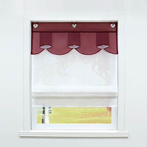 SCHOAL Raffrollo ohne Bohren Raffgardinen mit U-Haken Küche Gardinen mit Ösen Transparent Voile Ovale Figur Muster Rot BxH 60x140 1 Stück