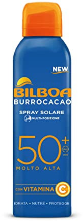 Bilboa - Crema Solare Protettiva Viso e Corpo SPF 50+ con Vitamina C - Idrata, Nutre e Protegge - Ideale per Pelli Sensibili - Dermatologicamente Testato - Spray da 150 ml