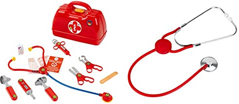 Theo Klein 4457 Arztkoffer I Mit Stethoskop, Thermometer, Spritze und vielem mehr I Maße: 24 cm x 11 cm x 19 cm I Spielzeug für Kinder ab 3 Jahren & 4608 - Spiel-Stethoskop aus Metall, Spielzeug