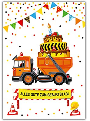 Geburtstagskarte Baustelle für Kinder Jungen Glückwunschkarte Grusskarte für Geburtstag mit Umschlag in XXL-Format DIN A4 Klappkarte