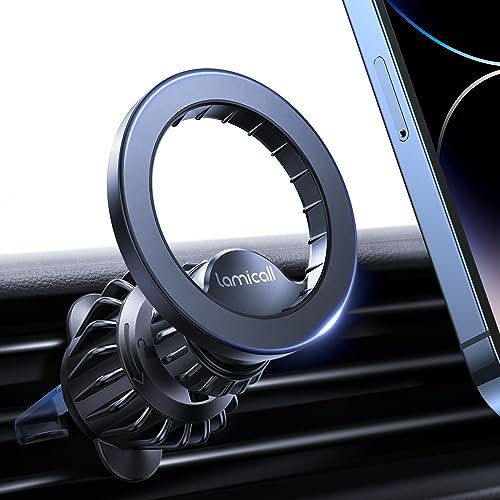 Lamicall Car Phone Mount for MagSafe - [20x N52 Magnet] Magnetic Phone Holder Car, Air Vent Phone Mount Cradle Hook for iPhone 17 16 15 14 13 Pro/Max/Plus/Air & MagSafe Case, Others with Metal Plate