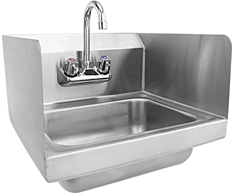 AmGood Stainless Steel Wall Mount Hand Sink with Sidesplash 12 x 12 | Bowl Size: 8 x 10 | NSF | Commercial Hand Washing Basin For Restaurant, Kitchen and Home