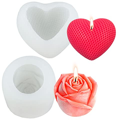 2 Stück Kerzenform Rosen Herz Kerzenformen zum Gießen 3D Silikonform Herz DIY Blumen Kerzen Formen Silikon Liebe Rose Kerzengießformen für Kerze Seifen Fondant Schokoladen Mousse Kuchen Dekoration | DIY Blumen Kerzen Formen Silikon Liebe Rose Kerzengießformen für Kerze Seifen Fondant Schokoladen Mousse Kuchen Dekoration