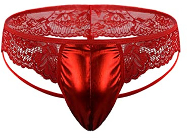 Slip da uomo in pizzo T-back sotto le mutandine rigonfiamento grande sacchetto perizoma slip boxer T String Girly Lingerie biancheria intima, Rosso, Medium