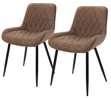 ML-Design Lot de 2 Chaises de Salle à Manger, avec Dossier et Accoudoirs, Marron, Assise en Matériau Synthétique, Pieds en Métal, Chaise Rembourrée de Cuisine Salon Bureau, Matériel de Montage Inclus