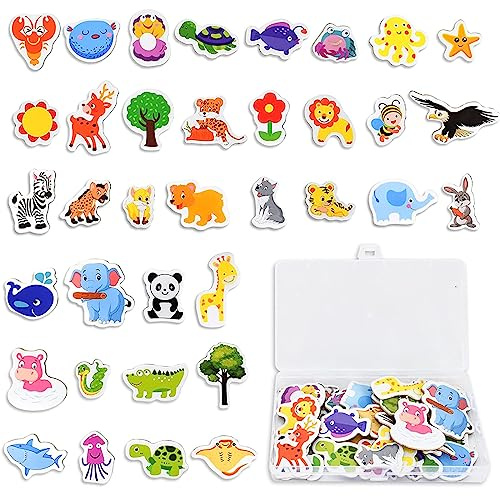 VIKY® 36 Stück Tiere Kühlschrank Magnete Kinder, Magnete Kühlschrank mit Aufbewahrungsbox, Tiere Kühlschrankmagnete Dekorative Magnet für Magnettafel, Pinnwand, Whiteboard