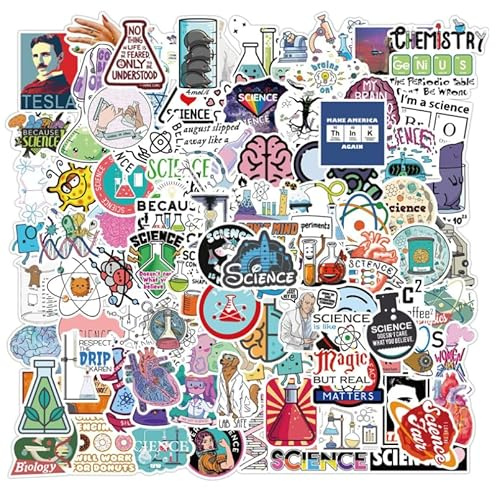 Student Science Laboratory Stickers Pack - 100PCS of Physics and Biology Experiment Vinyl Stickers for Laptops, Water Bottles, Skateboards, and More - Gift for Children, Teens, and Adults