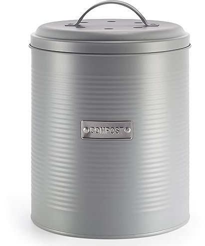 Ehc Compost Bin with Lid for Kitchen, Food Composter Container Can, 3.6L, Dia17.5x H20cm,Grey