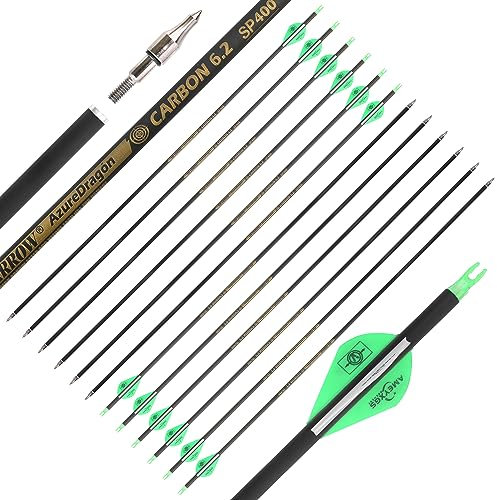 wolfman 12 Stück 30 Zoll 100% reines Carbon Pfeile für Bogenschießen Spine 300/350/400/500/600 Zielpfeile Erwachsene Jagdpfeil für Compound Bogen Recurve Bogen Bogen und Pfeil (Spine 300, Grün)