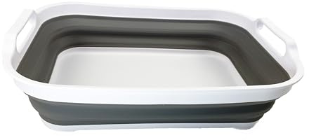 SAMMART Zusammenklappbare Wanne – Faltbare Spülwanne – tragbares Waschbecken – platzsparende Kunststoff-Waschwanne (Größe L, Weiß/Grau)