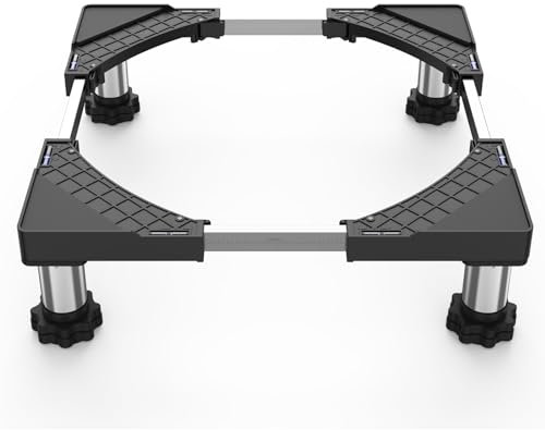 DEWEL Base Lavadora, Soporte Lavadora Secadora Carga 350 kg, Secador de base de lavadora de refrigerador, Base de Lavadora Ajustable de congelador, Ancho 44,5-65cm, Altura 13cm - 17cm(Negro)