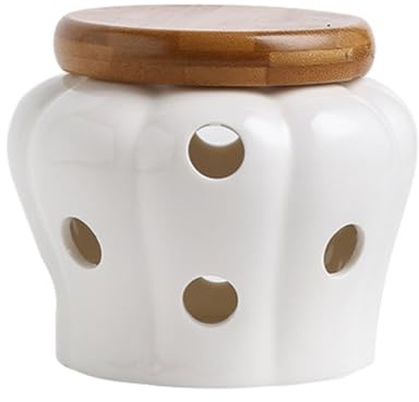 QOKLIYUI Langlebiges Keramik Knoblauch Vorratsglas, Knoblauch frischer und geschmackvoller Küchenorganisator, Keramik Knoblauchtopf mit Deckel, Weiß