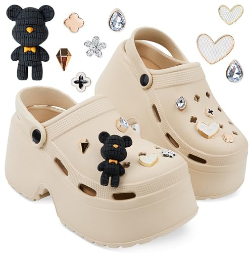 CityComfort Zuecos de Plataforma con Tacón y Charms Removibles - Regalos para Mujeres (Beige, 36/37 EU)