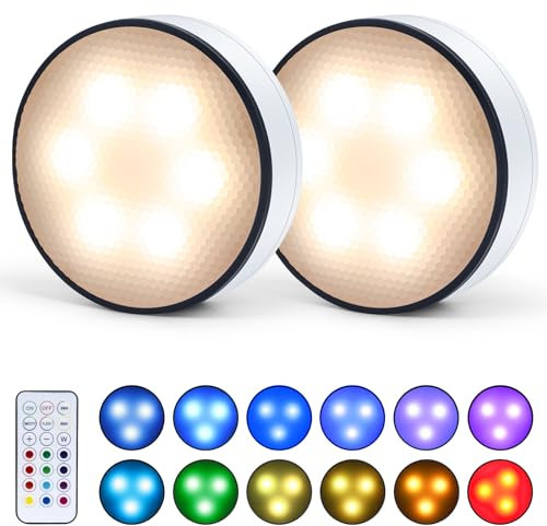 GIACOMO Luces LED Pilas 13 color, Luz Armario con Control Remoto y Adhesiva LED Cocina Bajo Mueble, Luces de Colores Regulables con para Estanterías, Alacenas, Vitrinas (2 luce + 1 RC)