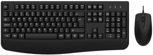 Wired Keyboard and Mouse Combo, QWERTY UK Full-Sized Ergonomic Computer Keyboard with Palm Rest and Optical Wired Mouse for Windows, Mac OS Desktop/Laptop/PC, Black