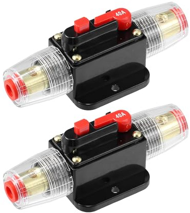 Motoforti Universaler DC 12V-24V Sicherungshalter 40A Inline-Schutzschalter Rücksetzbare Sicherungshalterung für Auto Marine Audio Stereo System, Zinklegierung, Schwarz, 2er Set