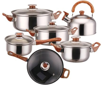 URFEDA 12PCS Ensemble de Casseroles en Acier Inoxydable avec Couvercle en Verre, Casserole, Pot à Lait, Batterie de Cuisine Induction pour Gaz, électricité, Verre, Céramique, Cadeau de Noël, Type 2