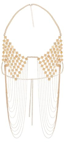 Women Sparkly Sequin Chest Body Chain Sexy Bra Bikini Chain Harness Body Chain Deep V Neck Sleeveless Backless Body Chain Crop Tops Night Club Wear Casual Clubwear for Beach Musical Festival