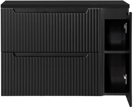 Lomadox Badmöbel Waschtisch-Unterschrank 100 cm schwarz Waschbeckenschrank Badschrank 2 Schubkasten Auszüge 1 Tür, B/H/T ca. 100,4/59,5/40 cm
